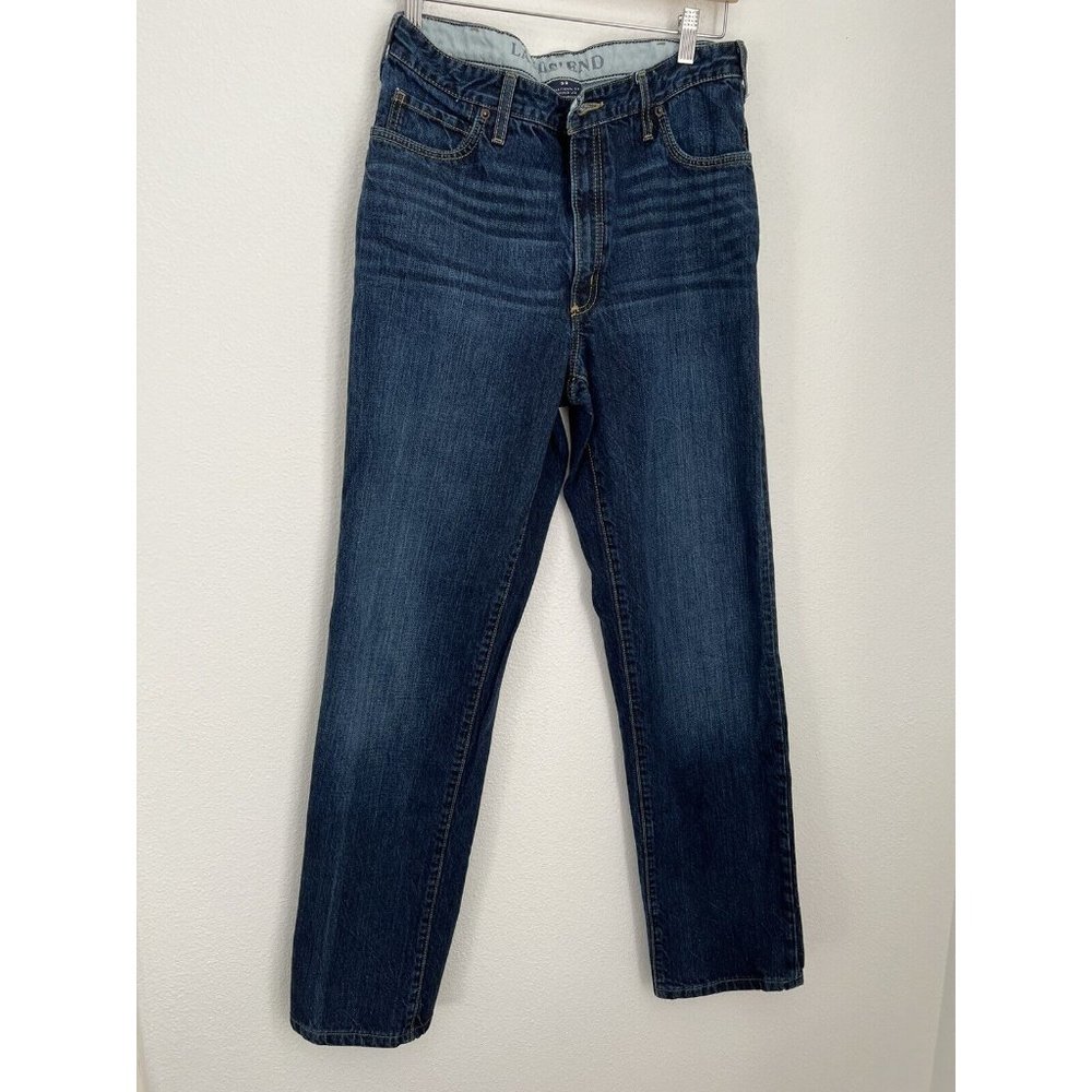 lands end mens Traditional Fit 48 Indigo Blue Jeans Size 33 X 34